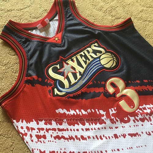 Maglia Philadelphia 76ers Allen Iverson Mitchell & Ness Nero Rosso